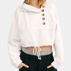 Free People Ryder Cropped Button-Neck Cotton Hoodie Size XS